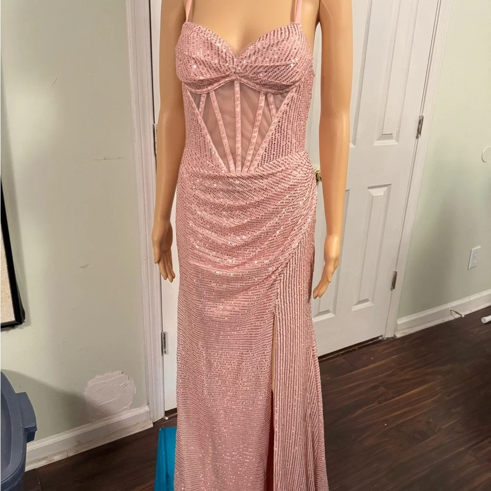 Blush Pink Sequin Prom Dress - Picture 1 of 6